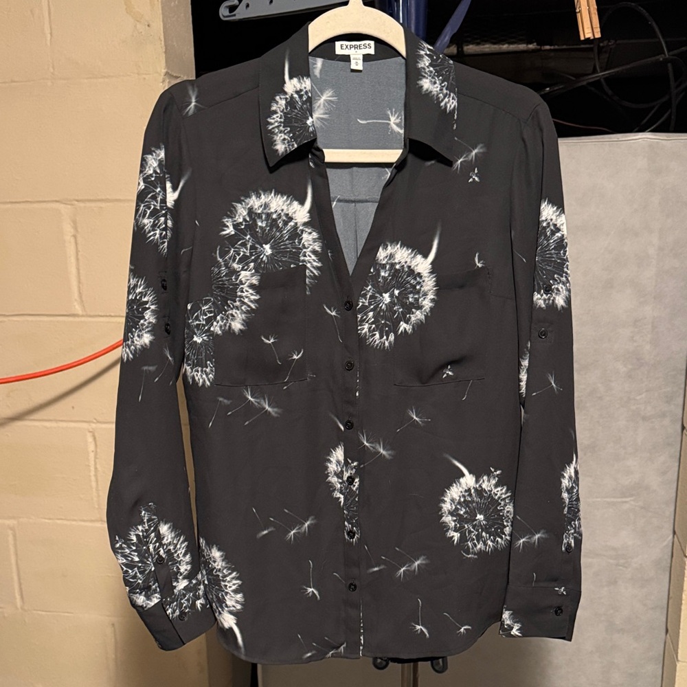 Express Black Shirt with White Dandelion Design